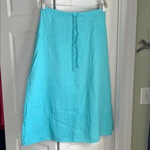 Vintage teal/turquoise/aqua blue 100% linen maxi skirt a line size medium